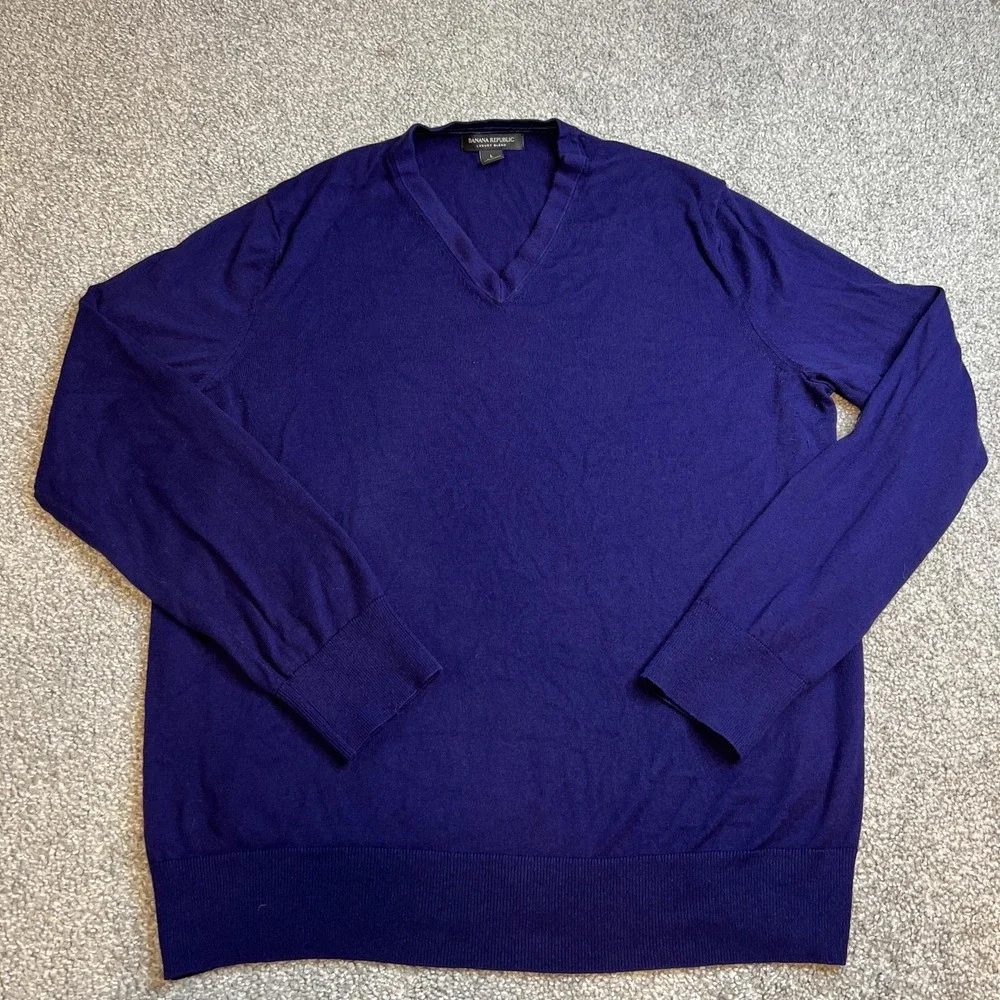 Banana Republic Sweater Mens Large Purple Silk Blend V Neck Pullover Lightweight